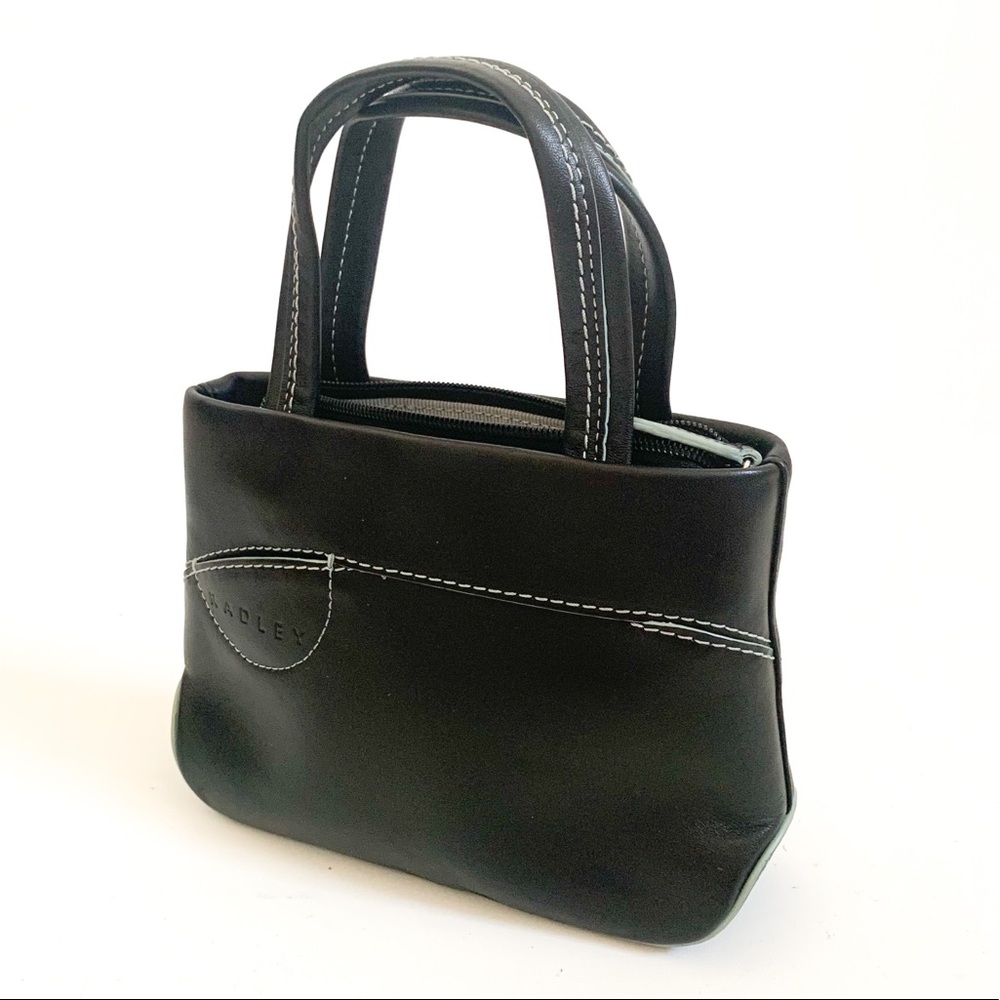 Black Leather Handbag with White Stitching